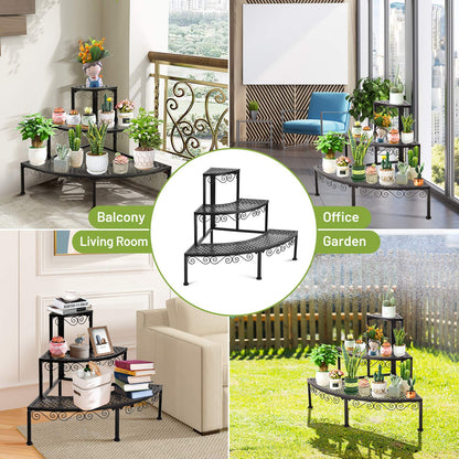S AFSTAR Metal Plant Stand, 3-Tier Corner Plant Ladder Shelf for Indoor Outdoor, Freestanding Flower Pot Holder for Balcony Garden Office