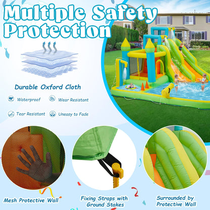 HOMMOW Inflatable Water Slide,10 in 1 Water Park Bounce House for Kids 3-12 with Blower,Splash Pool, 2 Slides, Water Cannon, Climbing Wall,Blow up Water Slides for Kids Outdoor Backyard