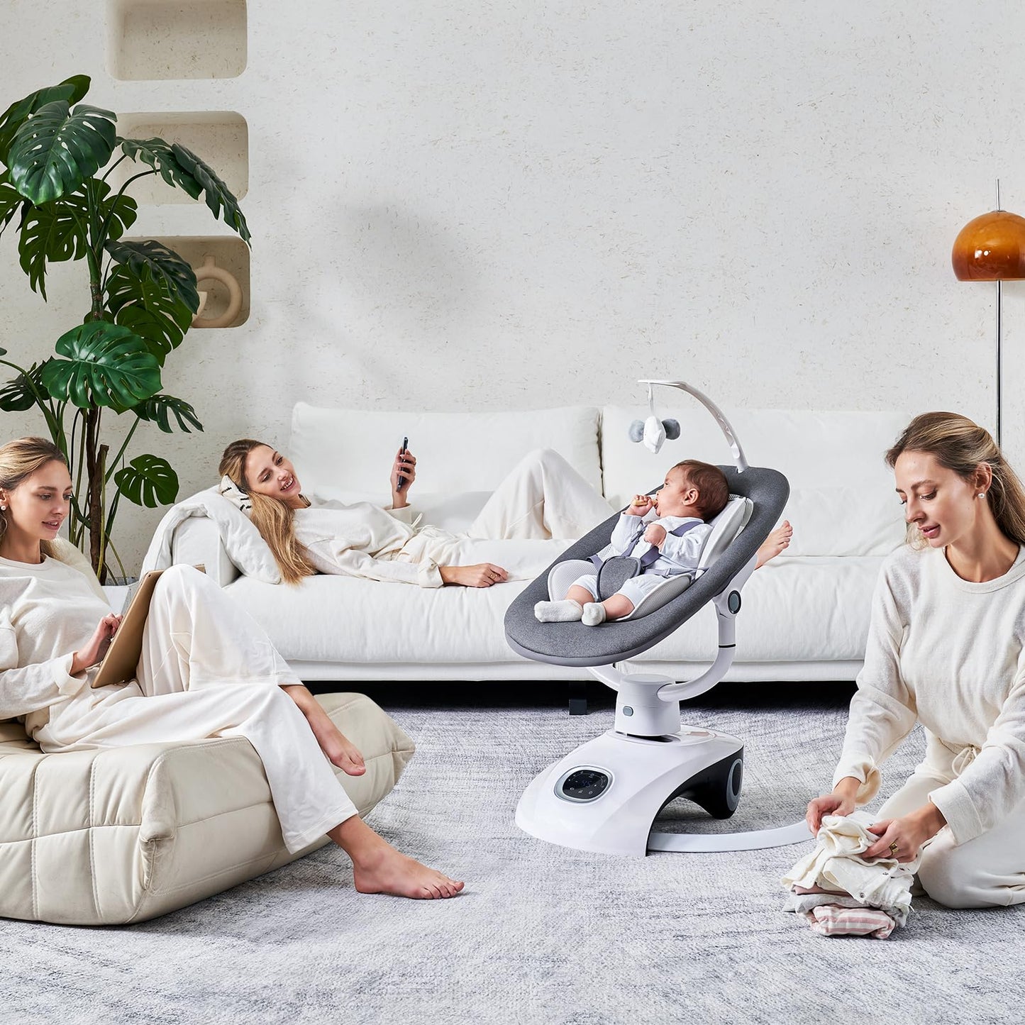 VaVaSoo Baby Swing for Infants Mamroo Electric Automatic Multi Motion Newborn for Girl & Boy with Remote Control, 5 Speed, 13 Melodies, Light Gray (Gary)
