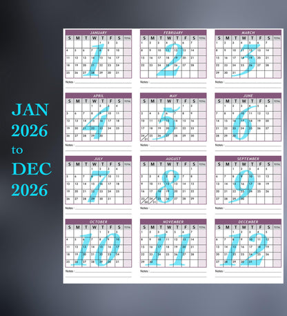 Attendance Calendar Employee Card Attendance Record Tracker 2026, Heavy 100lb Cardstock Paper 8.5 x 11 inches (Purple, Pack of 25 Sheets)