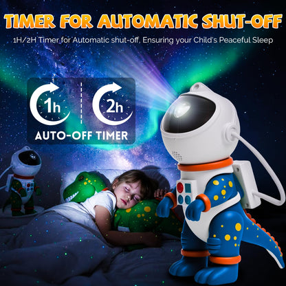 LUCYLANKER Dinosaur Astronaut Galaxy Star Projector Night Light, 8 in 1 LED Space Planetarium Lamp, 360° Rotating with Remote & Timer, Kids Adults Bedroom Decor, Christmas Birthday Gifts (Blue)