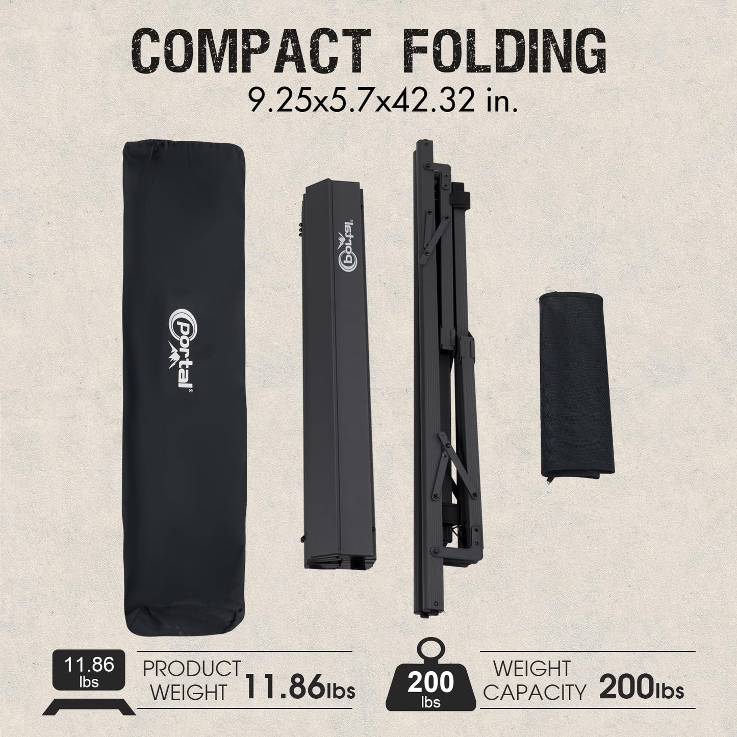 PORTAL Folding Outdoor Camping Table with Adjustable Height, Aluminum Roll-Up Top and Carry Bag, Big Large Portable Tables for Picnic, BBQ and Tailgating, Dark Gray