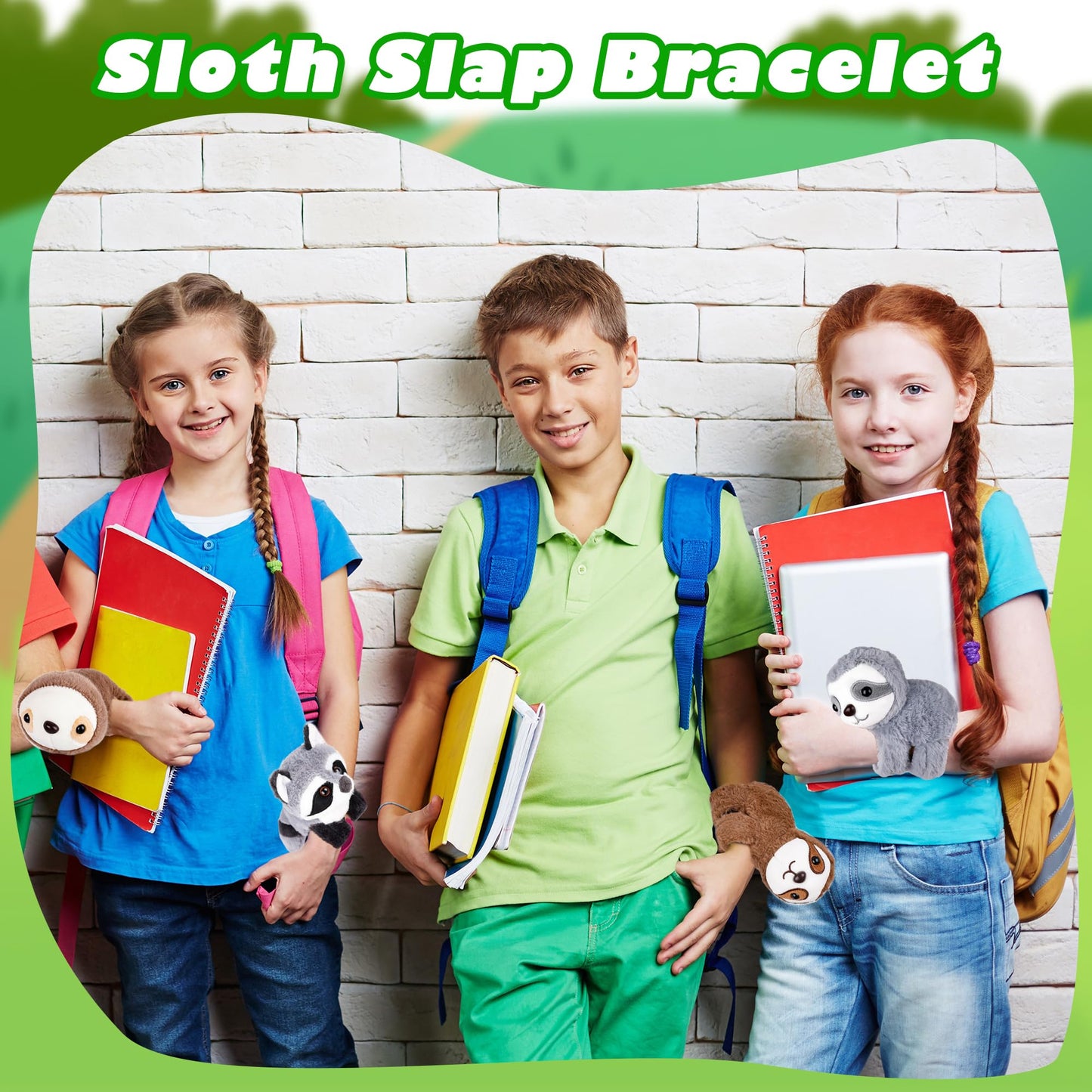 Flahard 10 Pcs Plush Animal Slap Bracelet Sloth Plush Slap Bracelet Sloth Bear Stuffed Huggers Pat Ring Bulk for Birthday Favor Animal Party Gift, 2 Styles