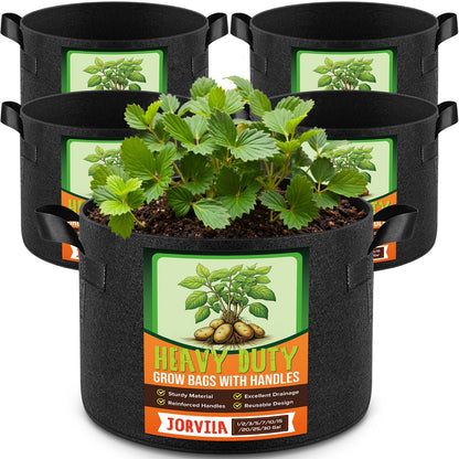 Jorvila 5 Pack 15 Gallon Grow Bags, Thickened Nonwoven Fabric Planter Pots with Handles, Heavy Duty 300G Garden Pots for Tomato, Potato and Vegetable