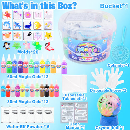 Magic Water Elf Toy Kit for Kids – Aqua Fairy Water Gel Kit with 24 Colors Magic Gel & 20 Molds, DIY Squishy Maker Craft Set, Create Your Own Water Pets, Sensory Play Gift for Boys Girls Ages 3+