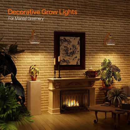 Bstrip Hanging Grow Lights for Indoor Plants, 18W Full Spectrum Plant Light, Boho Rattan Lantern Shade, 3800K Wall-Mounted Decorative Grow Light with 9.8FT Power Cord for Indoor Plant Growing, Flowers