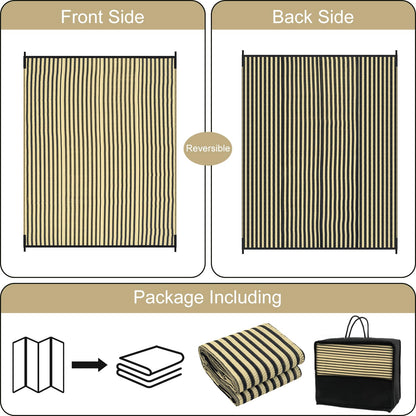 LEEVAN Waterproof Outdoor Rug 8x10 Black and Brown Patio Rug Clearance Large Plastic Straw Backyard Area Rug Striped Camping Outside Mat for Picnic, RV, Deck, Bench, Balcony
