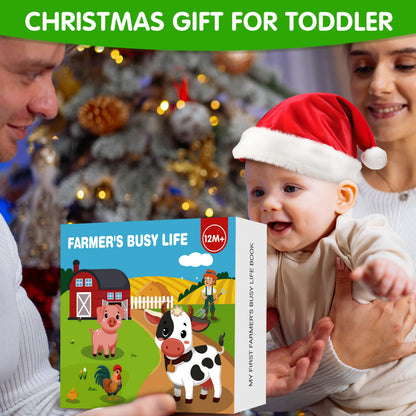 Quanquer Montessori Busy Book for Toddlers 1-3 - Farm Animal Sensory Busy Board for 1 Year Old Boys and Girls, Educational Travel Toy for Airplane Car Activities, Birthday Christmas Toddler Gifts