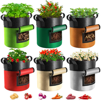 Xpatee 6 Pack Potato Grow Bags with Flap, 15 Gallon Grow Bags for Growing Potatoes, Colorful Durable Fabric Garden Planter Pots with Harvest Window for Tomatoes Vegetables Fruit Flowers Herbs