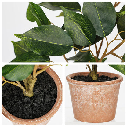 Fake Plant 13" Small Artificial Ficus Plant Faux Ficus Plants Banyan Tree with Rustic Terracotta Pot Silk Plants for Home Decor Indoor Office Living Room Bedroom Shelf Table Centerpieces