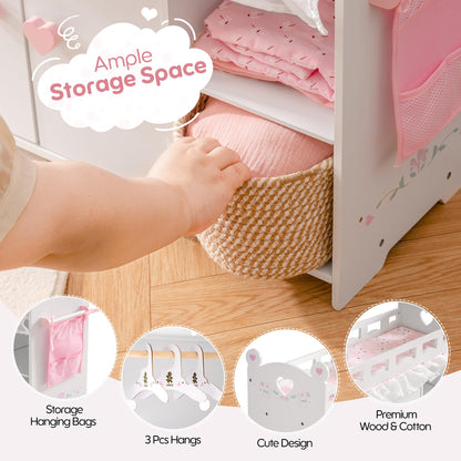 ROBUD Baby Doll Crib, Wooden Doll Bed, Baby Crib Toy with Storage, Bedding, Storage Bag and 3 Hooks, 18-21 inch Doll Accessories, Girl Doll Furniture Ages 3+ (White)