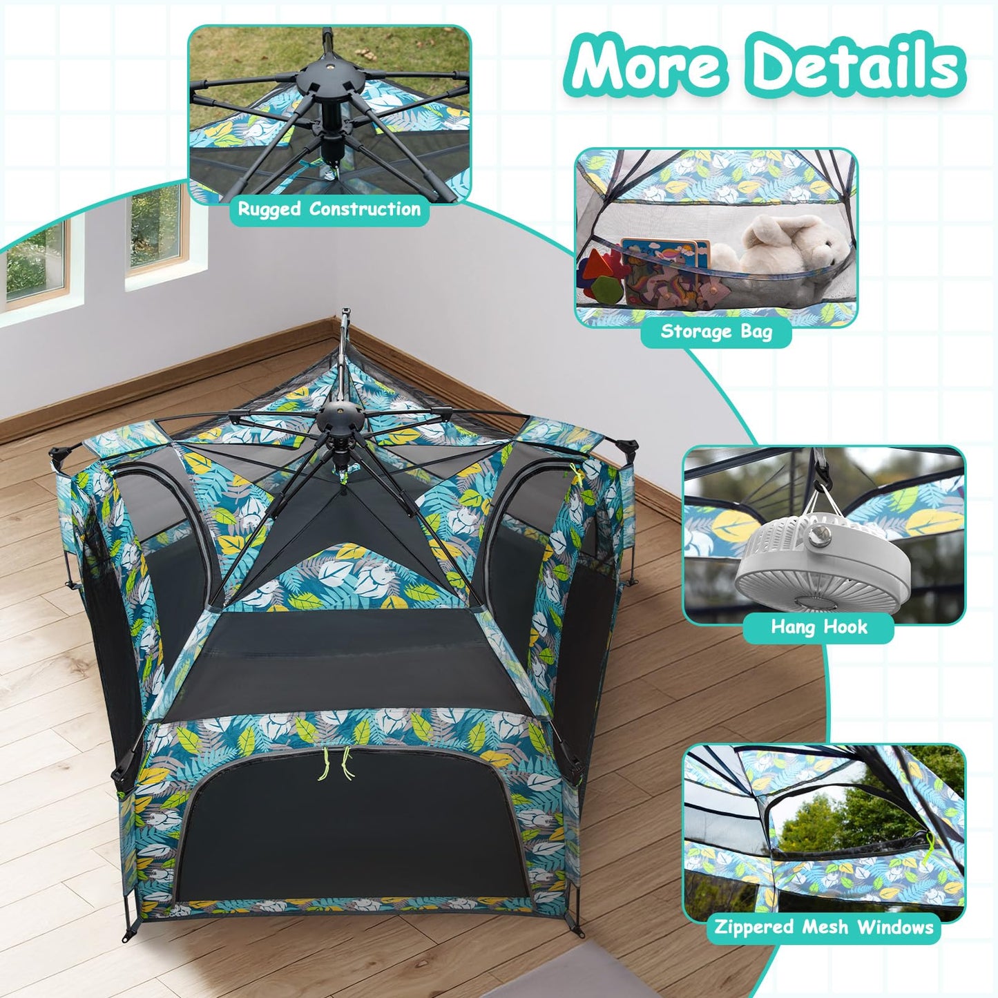 Funsland Baby Playpen Pop-up Tent - Outdoor & Indoor Play Tent for Beach with Canopy Travel Bag Portable Play Yard for Babies & Toddlers (Forest)