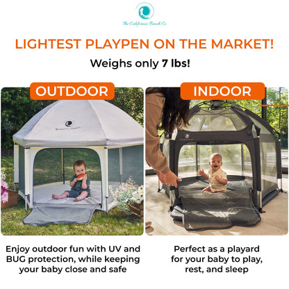 POP 'N GO PLAYPEN - Indoor & Outdoor Baby Playpen for Babies and Toddlers - Baby Beach Tent, Foldable, Portable W/Canopy, Travel Bag, & Mosquito Net - Pop Up Pack and Play Tent (Black)