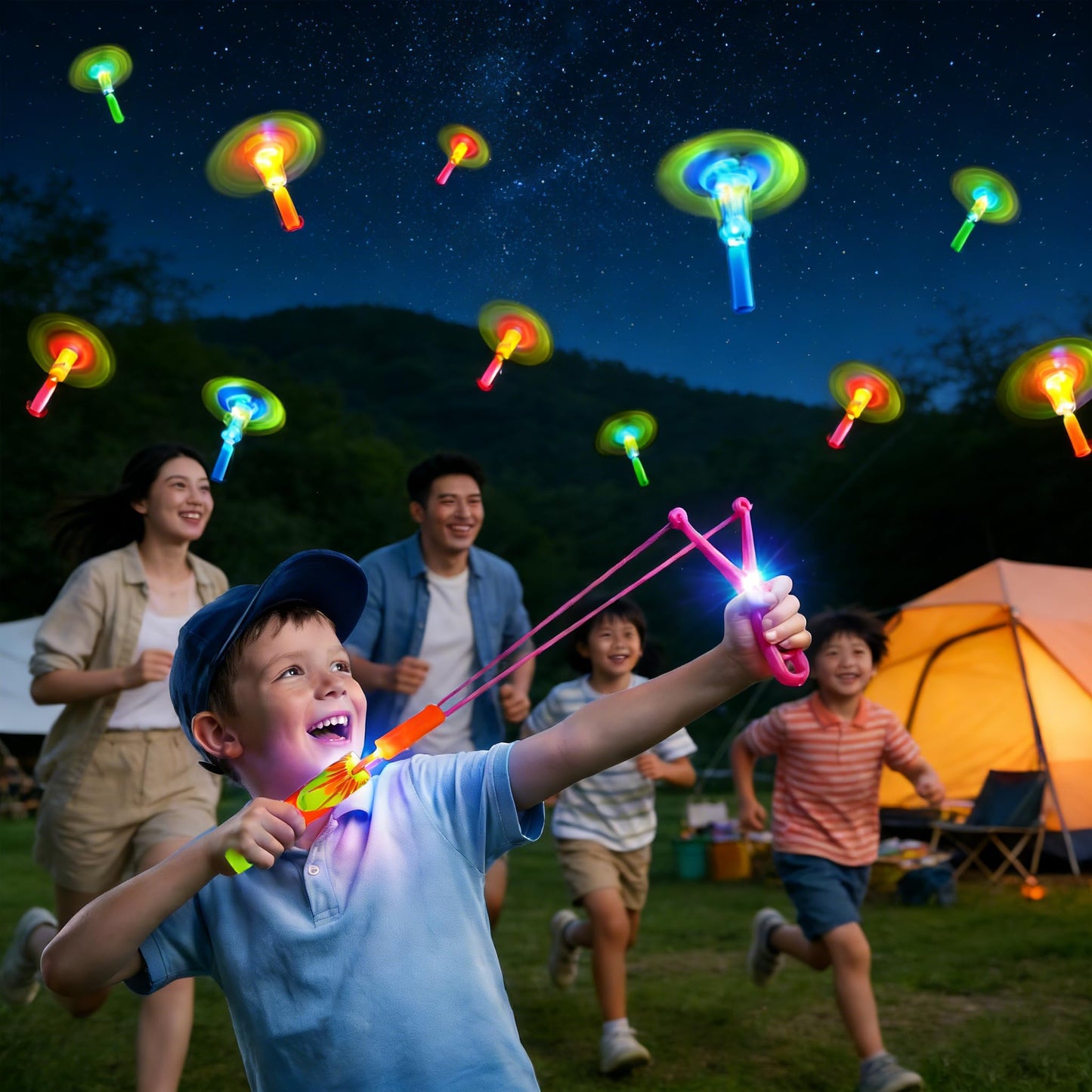 30 Packs Glow in the Dark Flying Toys Slingshots Rocket helicopter with Whistle for Kids,Glow Party Pavor Supplies for Kids Adults,Light up Toys for Camping Games Birthday Gifts Easter Basket Stuffer
