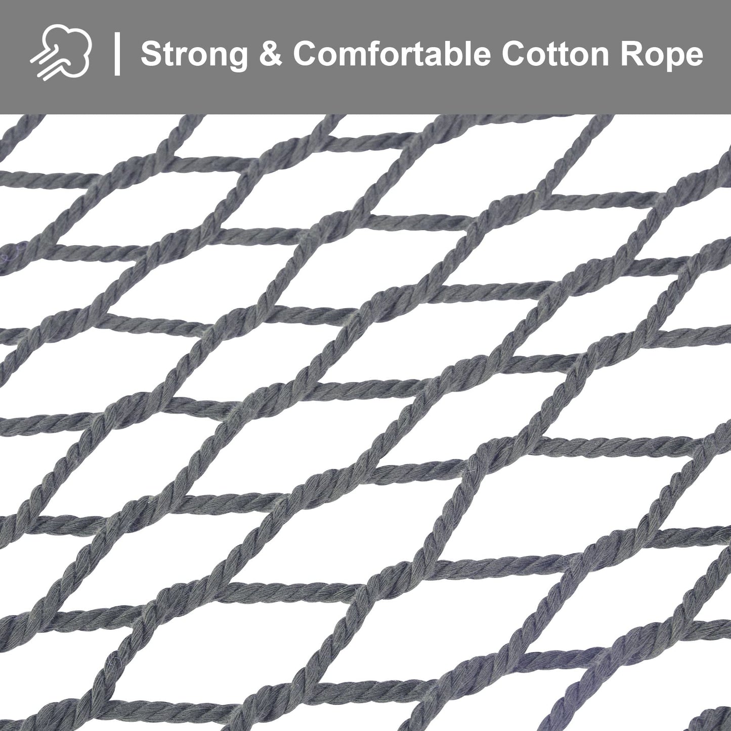SUNCREAT Double Outdoor Hammock, Polyester Rope Hammock with Strong Spreader bar, Gray