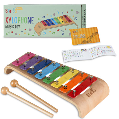 Stoie's Wooden Xylophone for Kids and Toddlers, Curved Design, 8 Notes of Rainbow Color, Tuned C-Key Xylophone with Mallets, Music Songbook, Kids Musical Instrument Educational Montessori Toys