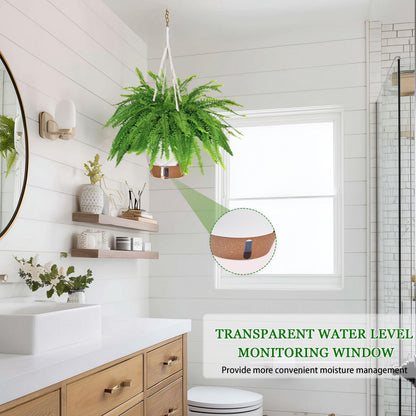 10 Inch Hanging Planters for Indoor Plants, 2 Pack Self Watering Hanging Baskets Flower Pots with Drainage Hole, Visual Reservoir & 2 Kinds of Plant Hanger for Outdoor Garden Home Decor (White)