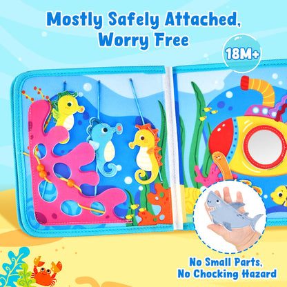 JoyCat Ocean Busy Book for Toddlers 1-3 - Travel Toy Activity Book for 1 2 3 Year Old Boys Girls, Educational Travel Toy with Sea Animals & Life Skills, Easter Basket Stuffers Kid, Autism Sensory Toys