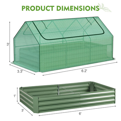 BPS Raised Garden Bed Set, 6x3x1 FT Metal Bottomless Flower Bed with PE Cover for Outdoor Planting, Green