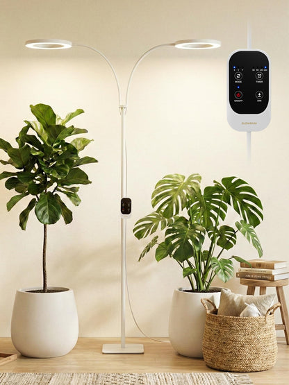 GLOWRIUM 48W LED Dual-Head Grow Light for Indoor Plants, 23.5-71" Adjustable Height, 3-Growing Full Spectrum for Tall Plant Light, 3/9/12/16H Timer, 6-Level Dimming, Ideal for Large Tall Plants