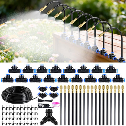 Qzefmlix 100FT Drip Irrigation System,Garden Watering System with 17 Copper Nozzles&1/4" Tubing, 360° Adjustable Irrigation System for Garden,Automatic sprinklers for Yard,Raised Beds&Greenhouse