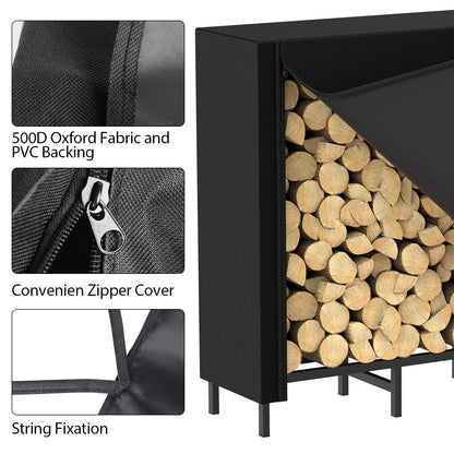 CADUKE Firewood Rack Outdoor with Cover 5.3ft Firewood Log Rack for Fireplace Wood Storage Fire Log Holder Indoors Adjustable Heavy Duty Fire Wood Rack Stand, Black Waterproof Oxford Fabric