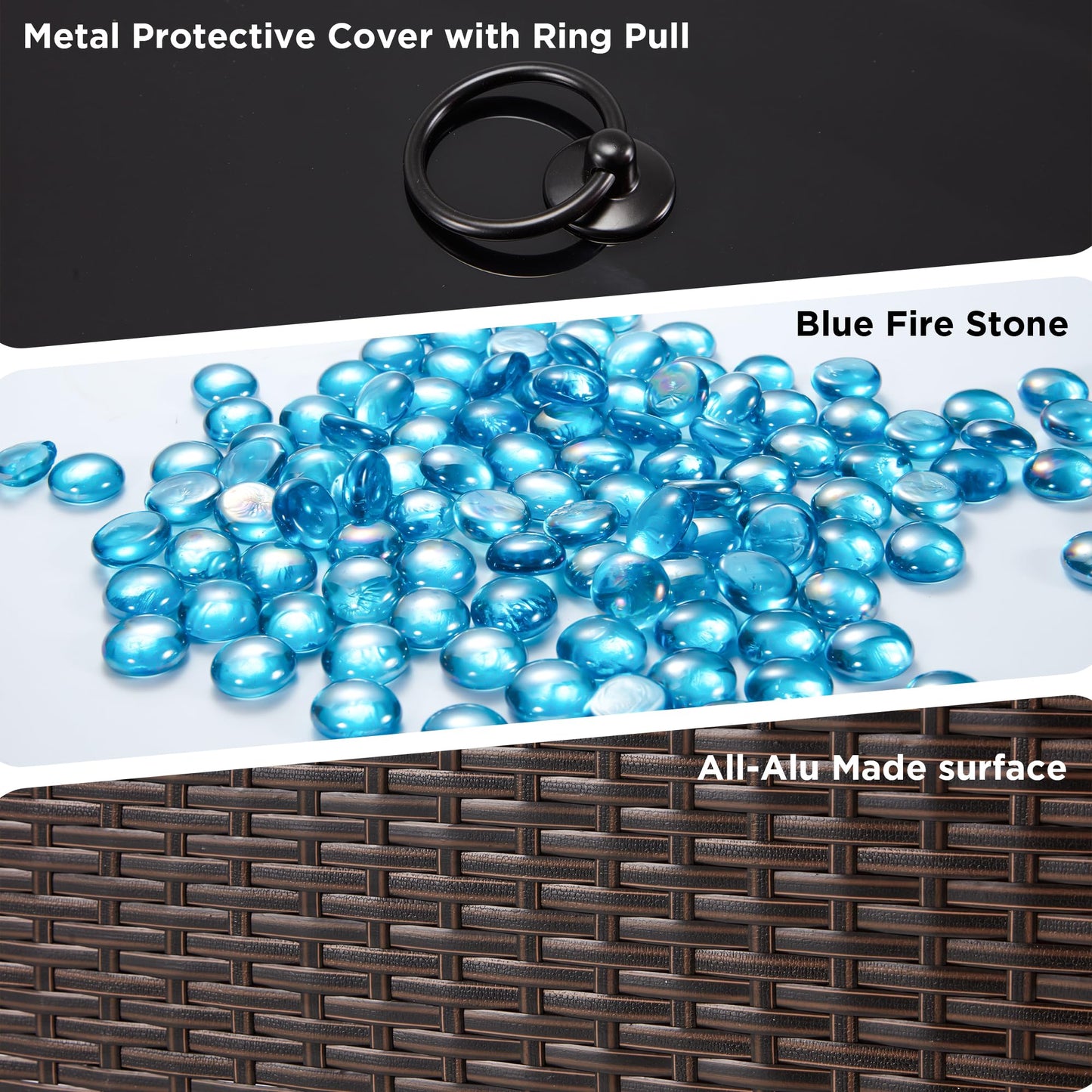 HOMREST 44in Outdoor Propane Gas Fire Pit Table, 50,000 BTU Auto-Ignition Gas Firepit, Black Tempered Glass Tabletop & Blue Glass Rock, Brown PE Rattan, CSA Certification
