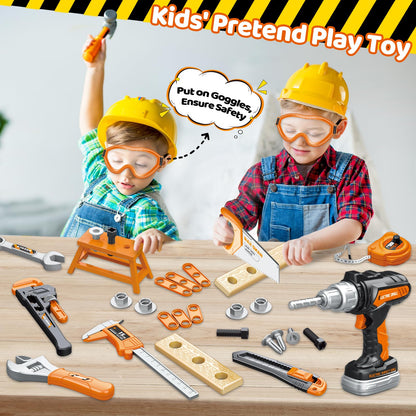 OCHIDO 46PCS Kids Tool Set with Portable Tool Box & Electronic Toy Drill, Toddler Tool Set,Tool Play Toys Construction Tools for Kids, Christmas & Birthday Gifts for Boys Ages 3 4 5 6