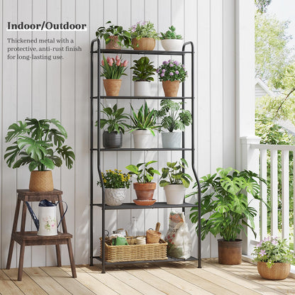 Kitsanery Plant Stand Indoor Outdoor for Multiple Plants, 5 Tier Tall Heavy Duty Metal Shelf, Large Flower Pot Holder Ladder for Garden, Patio, Living Room, Balcony, Black