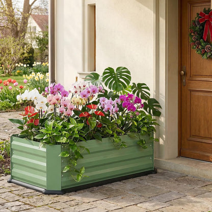 2 Pcs Galvanized Raised Garden Bed with Bottom, Indoor Metal Raised Garden Beds, Easy Assembly No leaks & Rust-Proof Flower Bed, Outdoor Planter Box for Vegetables, Herbs, Patio, Balcony, Green