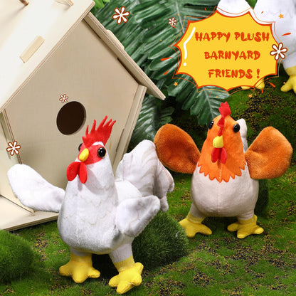 Kasyat 6 Pieces Mini Plush Furry Farm Animal Toys Soft Horse Pig Cattle Rabbit Dog Sheep Doll Stuffed Plush Farm Animals for Birthday Party Decoration(Chicken and Rooster)