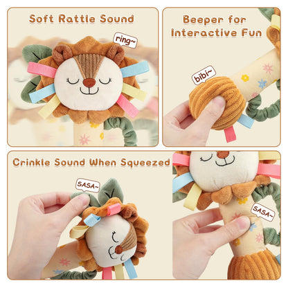 TYRY.HU Baby Rattles Toy, Plush Lion Rattle, Stuffed Animal Hand Rattles,Infant Grab Shake Rattle, Crinkle & Squeaker,Soft Sensory Toy with Sound for Babies 0-6 6-12 Months, Lion