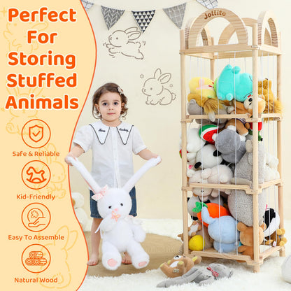 JOLLITO Stuffed Animal Storage Organizers,Large Capacity Wooden Cute Plushies Toy Zoo Holder and Storage for Toddler Rooms, Playrooms & Bedrooms