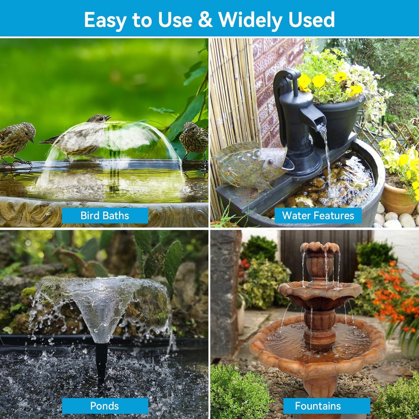 POPOSOAP Solar Fountain Pump with Pond Filter Kit Built-in 3000mAh Battery Backup, 8W Solar Water Fountain Pump, Pond Filters for Outdoor Ponds Bird Baths DIY Water Feature