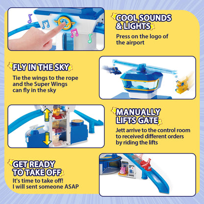 Super Wings World Airport Playset, Includes 2" Transform-a-Bot Jett and Donnie Figures, Preschool Educational Learning Toys for Boys and Girls Age 3 4 5 6, Birthday Gifts for Kids