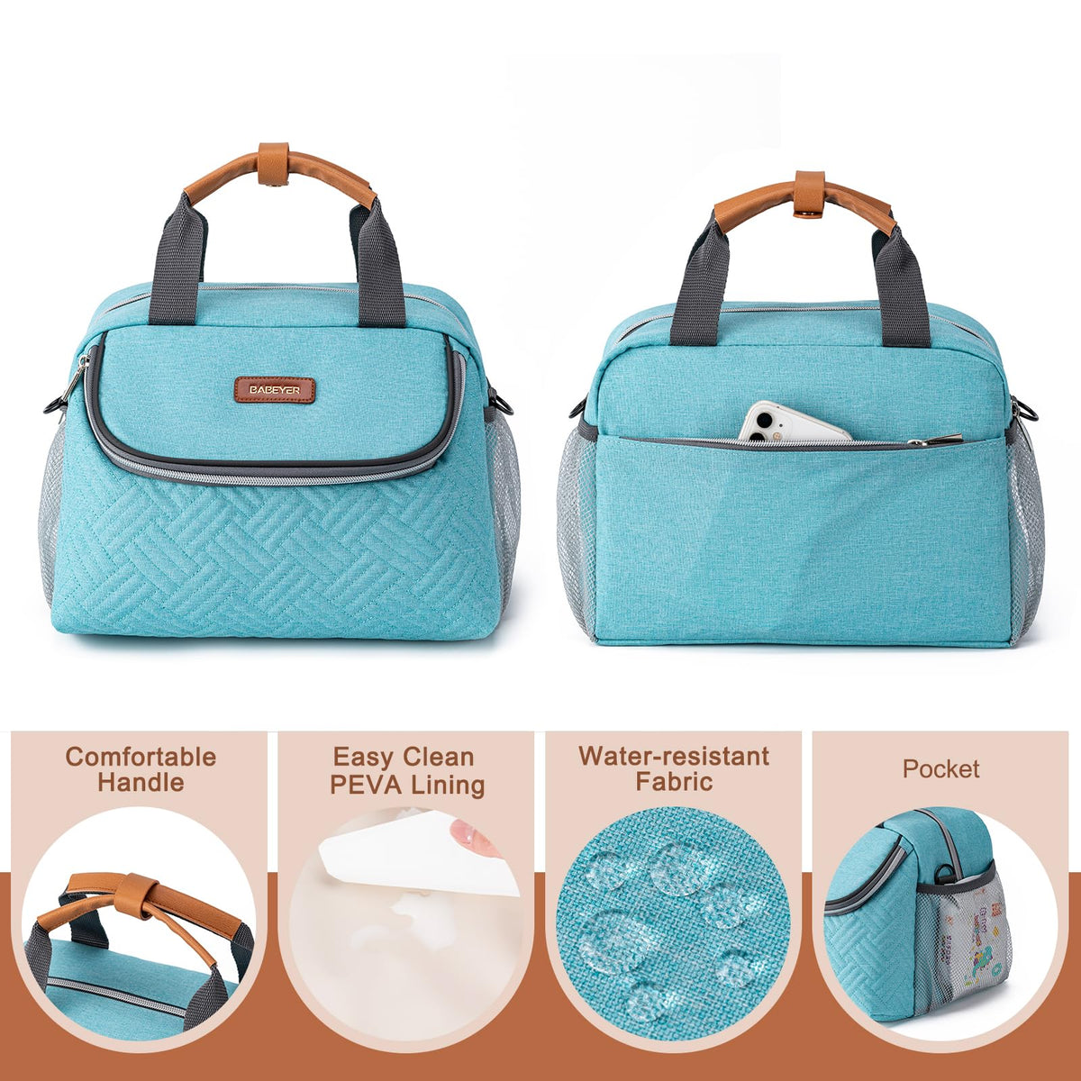 BABEYER Breastmilk Cooler Bag with Ice Pack Fits 6 Baby Bottles up to 9 Ounce, Wearable Breast Pumps Cooler Bag for Nursing Mom Daycare, Work, Travel- Aqua
