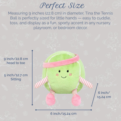 MON AMI Tina Tennis Ball 9-Inch Sports Plush Toy for Boys & Girls | Soft Tennis Stuffed Toy | Playroom Sports Décor | Gift for Kids & Toddlers