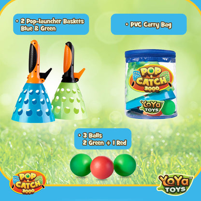 YoYa Toys Pop and Catch Ball Game - Indoor Outdoor Kids Play Activities, Pop-Pass-Catch Games for Camping, Beach Sport, Backyard, Pool - 2 Launcher Baskets, Ages 3 4 5 6 7 8 9 Year Old Boys Girls Gift