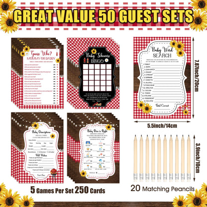 Patelai 321 Pcs BBQ Themed Baby Shower Supplies for Girl or Boy 5 Set Include 50 Activity Cards 20 Pencils 1 Don't Say Baby Sign 50 Clothespins for Price Is Right Prediction Bingo Game Party Decor