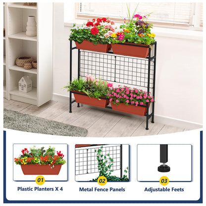 Raised Garden Beds Outdoor Elevated Planter Boxes with Trellis Herb Garden Planter Outdoor Raised Flower Boxes with Legs for Vegetable Patio Balcony Porch, Brick Red