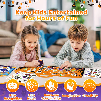 4 Sets Halloween Reusable Sticker Books for Toddlers 1-3, Arts Crafts for Toddler 3-5, Activity Books for Kids 2-4, Toddler Toys Holiday Gifts Travel Toys Boo Basket Stuffers for Girls Boys
