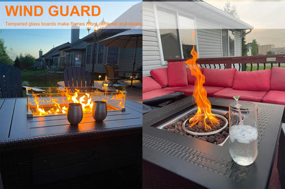 BOMINICA Glass Wind Guard for 28''&32" Fire Pit Table, 20 x 20 x 4 inch Clear Tempered Wind Guard for Gas Firepit, Thick Square Glass Shield with Aluminum Corner Bracket & Rubber Feet