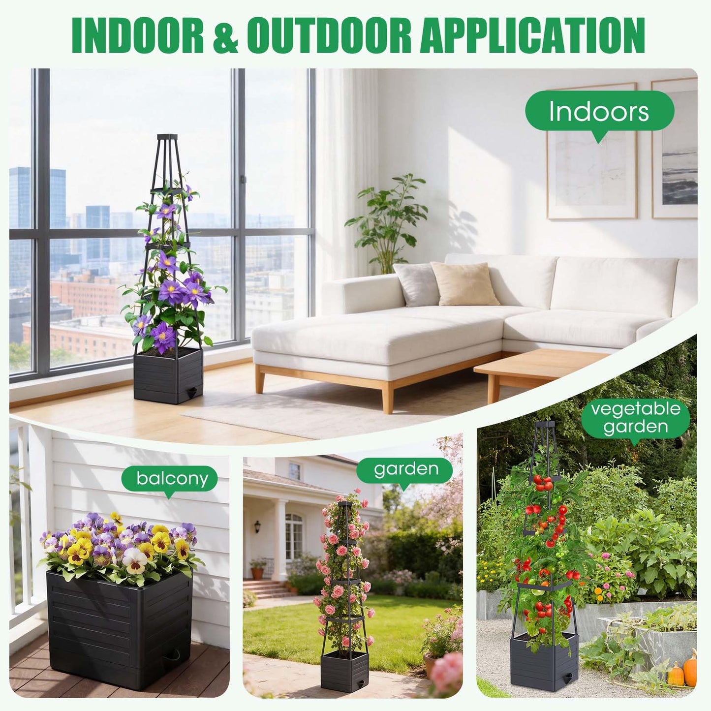 MQHUAYU 2-Pack Tomato Planter with Trellis, 57" Self-Watering Raised Garden Bed Planter Box, Tomato Cages for Indoor & Outdoor Climbing Plants, Vines, Vegetables, and Flowers (57x9.8x9.8IN)
