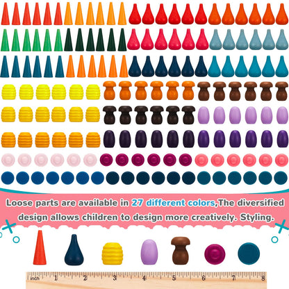Chivao Loose Parts Play Materials Set Wooden Mandala Toys Kit Wood Sensory Play Toys 27 Rainbow Color 7 Shapes Loose Parts for Teens Students Early Learning Materials (81)