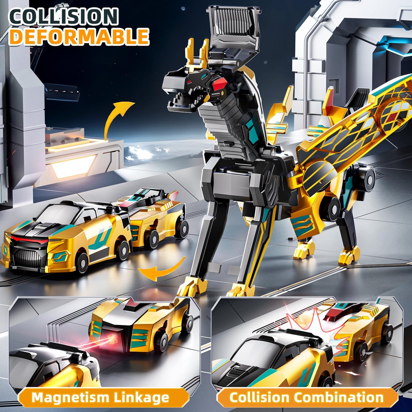 KIZONLY Collision Transforming Dinosaur Car Toy, 2 in 1 Magnet Cars Transform into Dinosaur Toys, Fun Robot Dinosaur Toy Cars Birthday Gift for Kids Boys Girls Age 4-6 6-12 Year Old