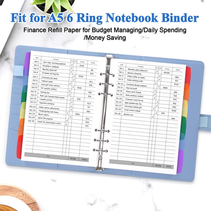 Antner A5 Finance Refill Paper Planner Refills, 135 Sheets 6-Hole Finance Records Loose Leaf Filler Paper with Binder Dividers for A5 6-Ring Budget Binder, Refillable Notebook, Accounting Book Inserts