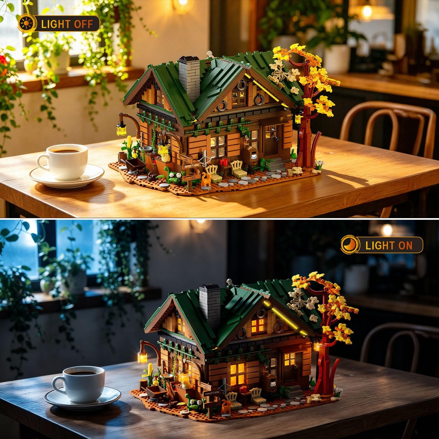 MORKBRIXX Forest Cabin Building Set with Lights,1004 Retro Tree House Building Block Toy with Animal Flower Plant,Home Decor Forest House Construction Model Kit for Adults Teens Gifts 12+（2234 PCS）