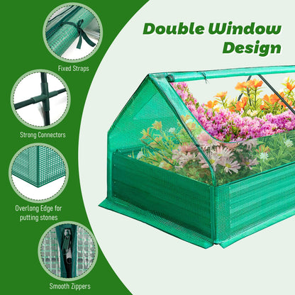 6 x 3 x 3 ft Galvanized Steel Raised Garden Bed, 2 Large Zipper Mesh Screen Windows Mini Greenhouse Outdoor, Bottomless Garden Bed with Greenhouse, Beds for Gardening, Flowers, Herbs, Vegetables