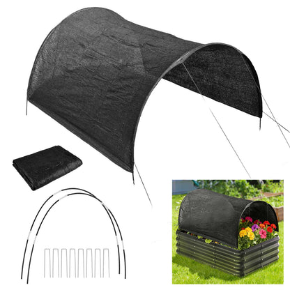 Upgraded 4x2x1Ft Raised Garden Bed Sun Shade Kit – 70% Black Shade Cloth Plant Sunblock Cover with 7mm Thicker Foldable Fiberglass Poles, Pre-Assembled Tunnel with Stakes & Fixed Ropes for Raised Bed