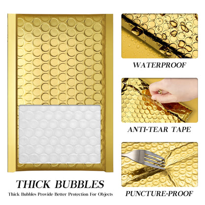 Fuxury Gold Bubble Mailers 4x8" 50 Pack, Usable Size 4X7" Strong Adhesion Metallic Bubble Envelopes,Waterproof Padded Envelopes Small Padded Mailer, Cute Packing for Jewelry, Makeup Supplie,Bulk #000